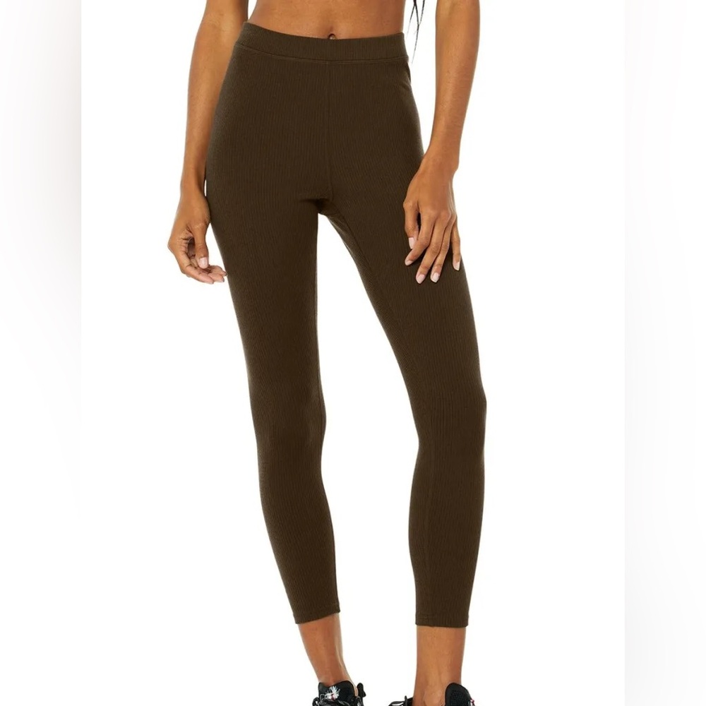 Alo Yoga Ribbed High-Waist 7/8 Blissful Legging - Espresso XS